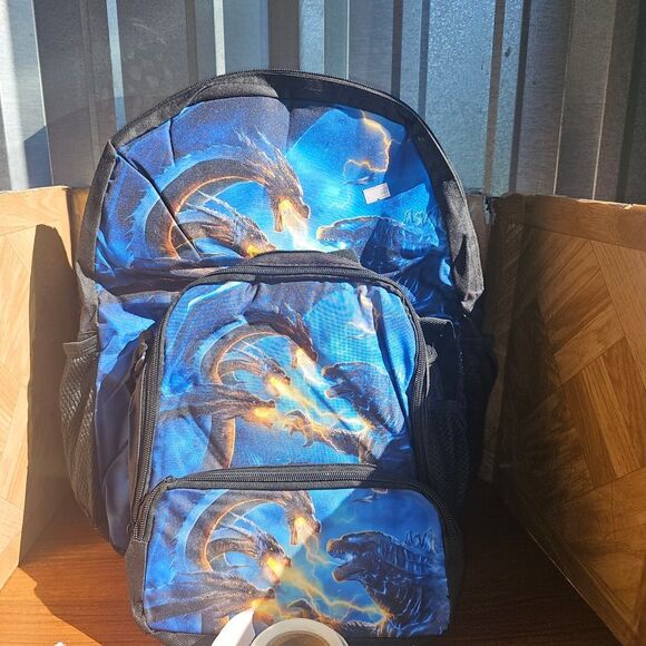 Brand New Fiery Blue Dragon Kids Backpack 3 Pieces - Picture 4 of 8